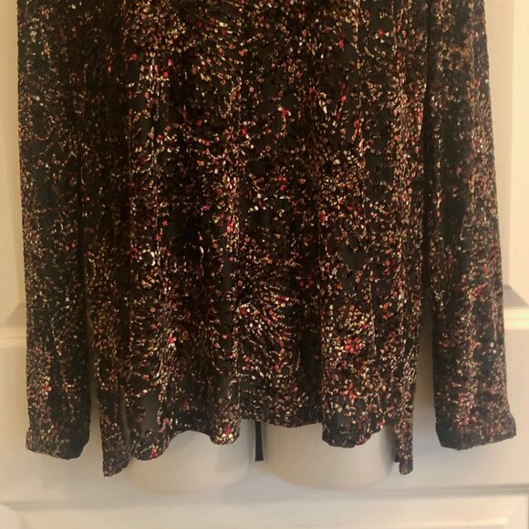 Sno Skins Long Sleeve V-Neck Raised Velour Multicolor Print Tunic Shirt Size M - Picture 12 of 16